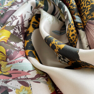 Leopard And Plants Double-sides Print 16 Momme Silk Twill Scarf